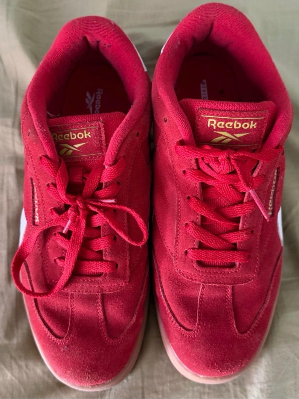 Reebok Men's Red Suede Classic Sneakers with Gold Logo